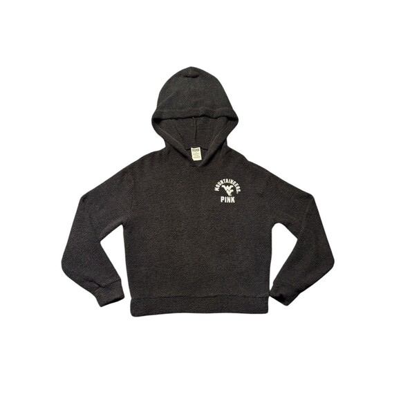 Victoria’s Secret PINK WV Mountaineers Hoodie Women’s XS Black Sherpa Fleece - Picture 1 of 9